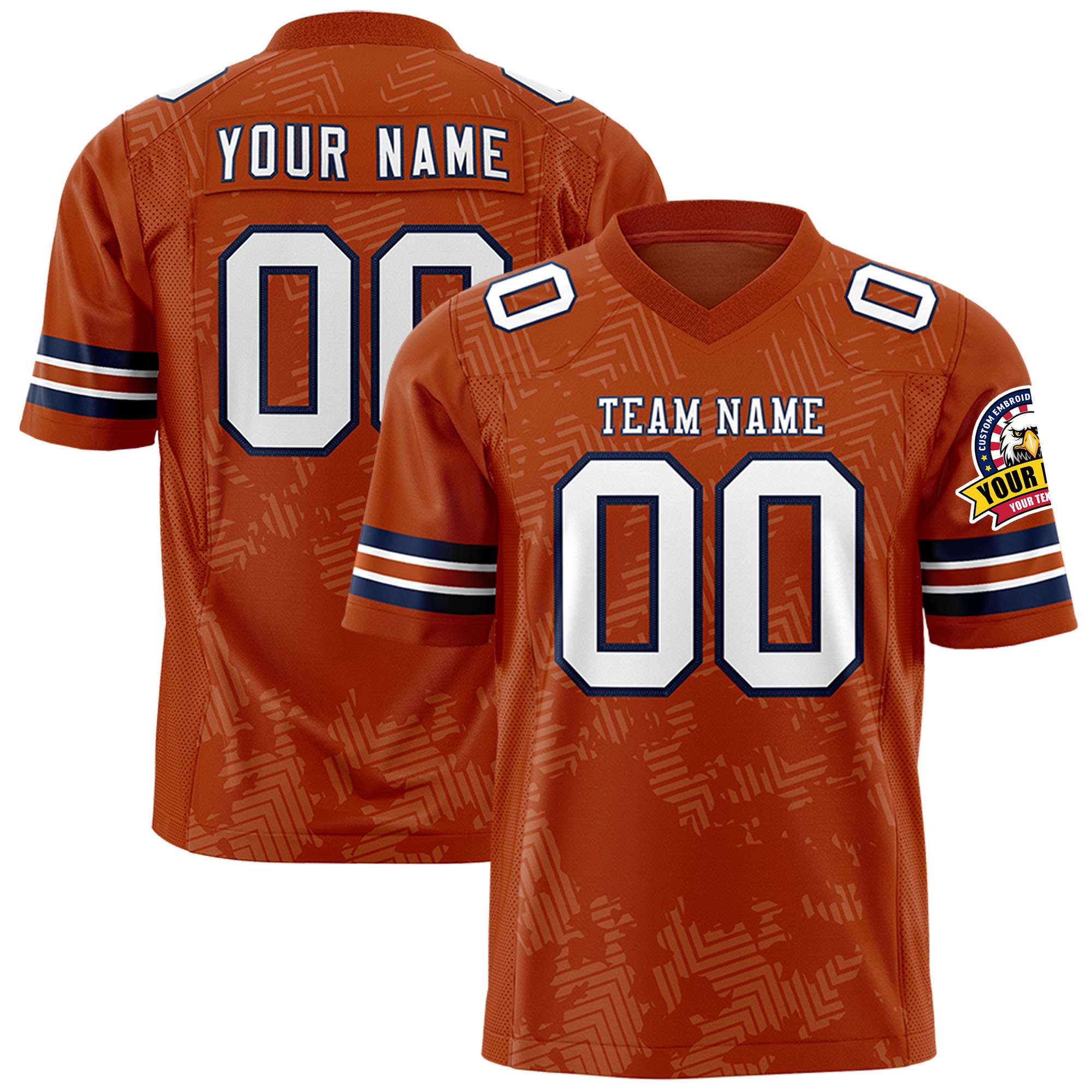 Custom Texas Orange White-Navy Personalized Graffiti Line Design Authentic Football Jersey