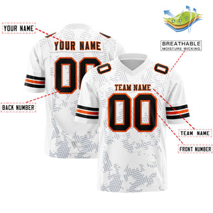 Custom White Black-Orange Personalized Graffiti Line Design Authentic Football Jersey