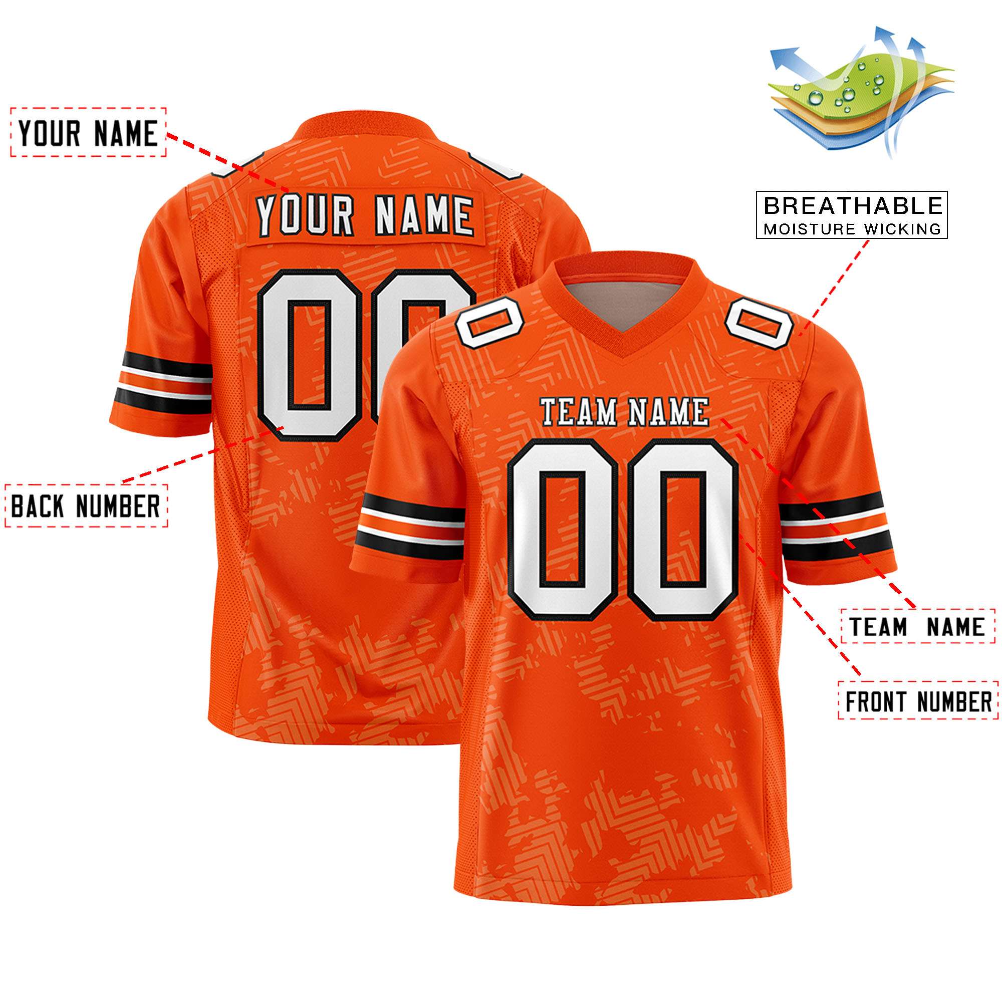 Custom Orange White-Black Personalized Graffiti Line Design Authentic Football Jersey