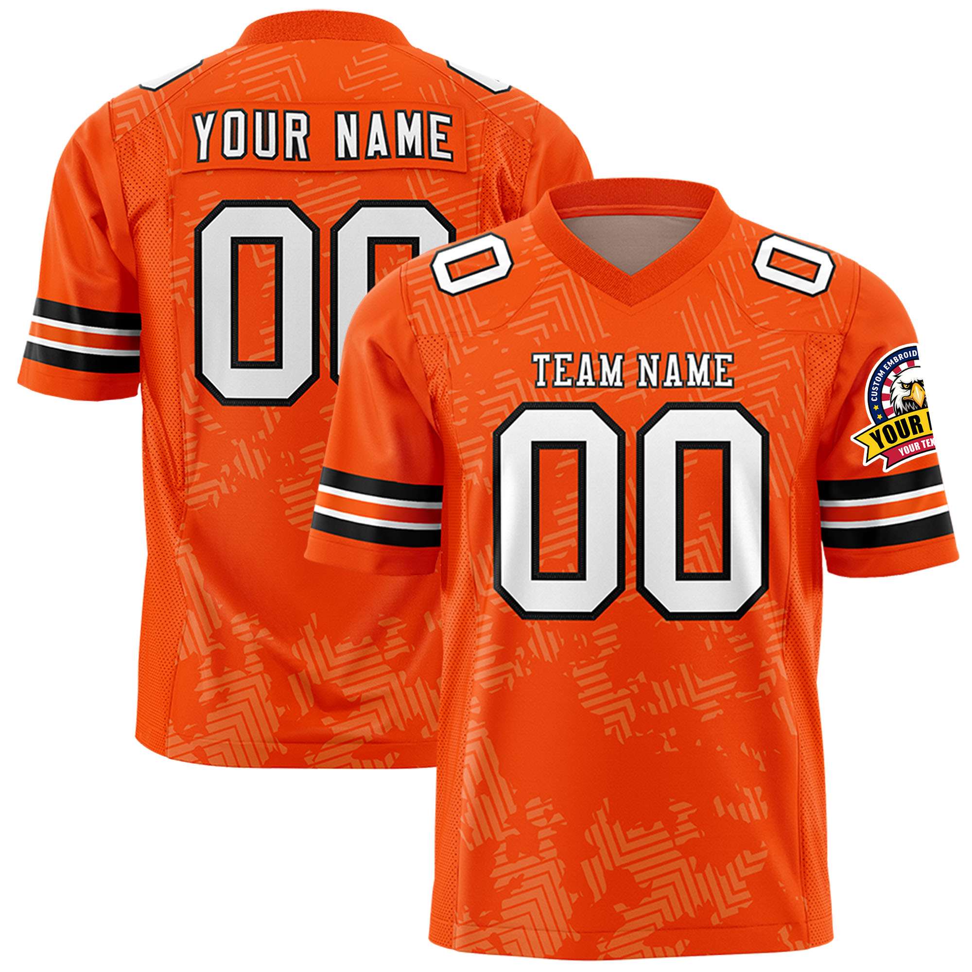 Custom Orange White-Black Personalized Graffiti Line Design Authentic Football Jersey