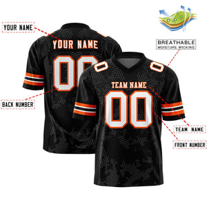 Custom Black White-Orange Personalized Graffiti Line Design Authentic Football Jersey