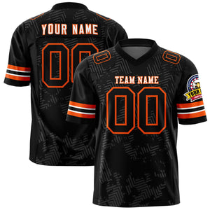 Custom Black White-Orange Personalized Graffiti Line Design Authentic Football Jersey