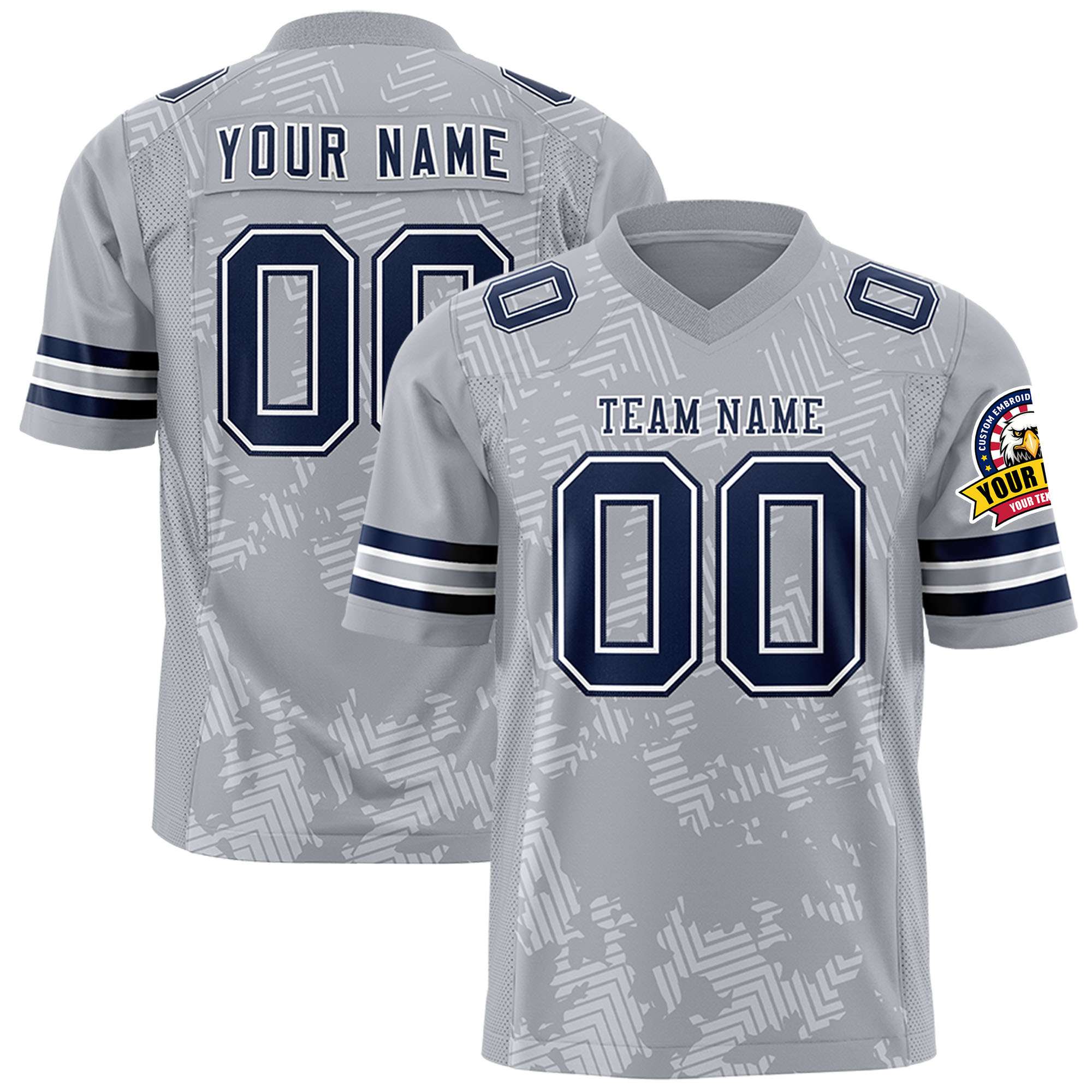 Custom Gray Navy-White Personalized Graffiti Line Design Authentic Football Jersey