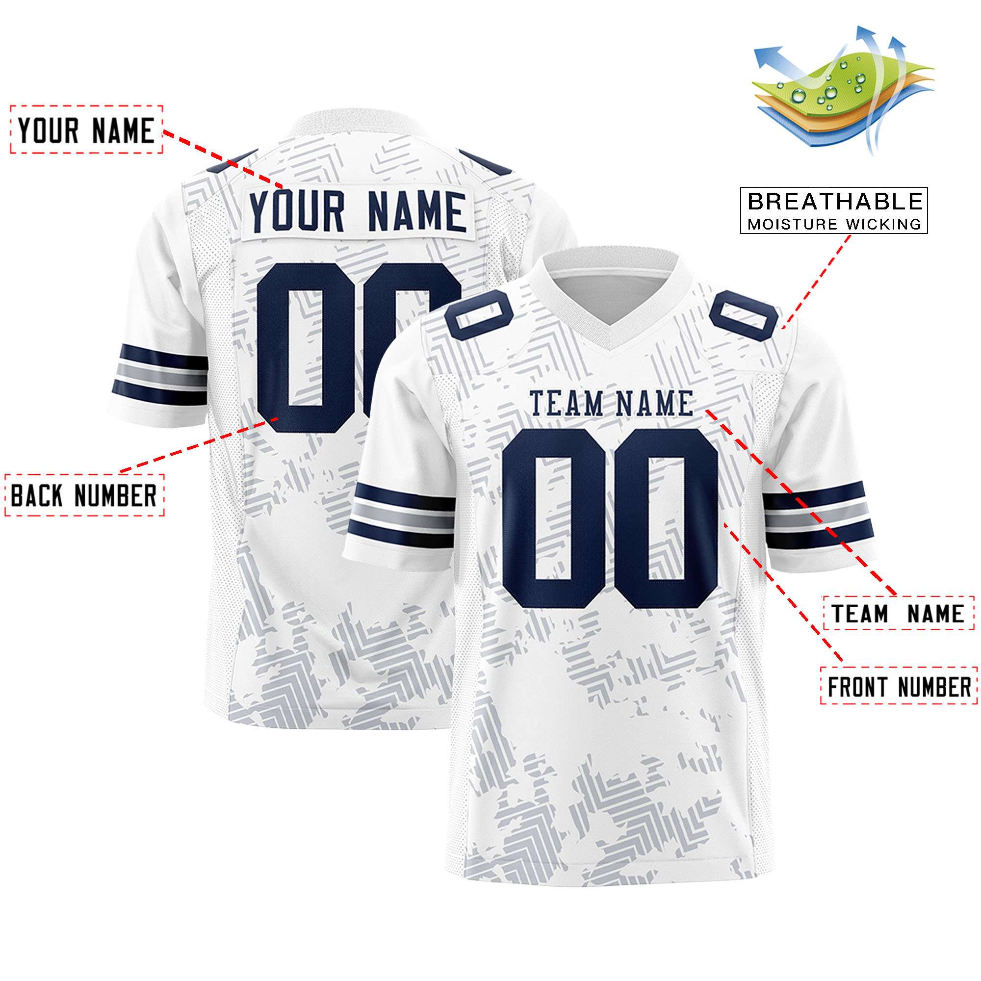 Custom White Navy Personalized Graffiti Line Design Authentic Football Jersey