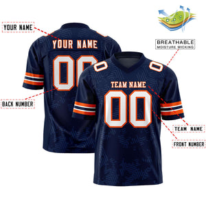 Custom Navy White-Orange Personalized Graffiti Line Design Authentic Football Jersey