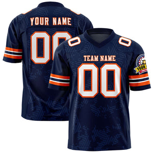 Custom Navy White-Orange Personalized Graffiti Line Design Authentic Football Jersey