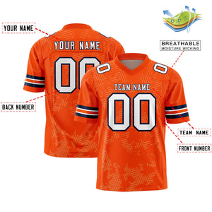 Custom Orange White-Navy Personalized Graffiti Line Design Authentic Football Jersey