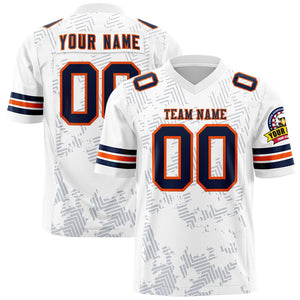 Custom White Navy-Orange Personalized Graffiti Line Design Authentic Football Jersey