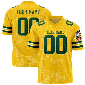 Custom Gold Green Personalized Graffiti Line Design Authentic Football Jersey