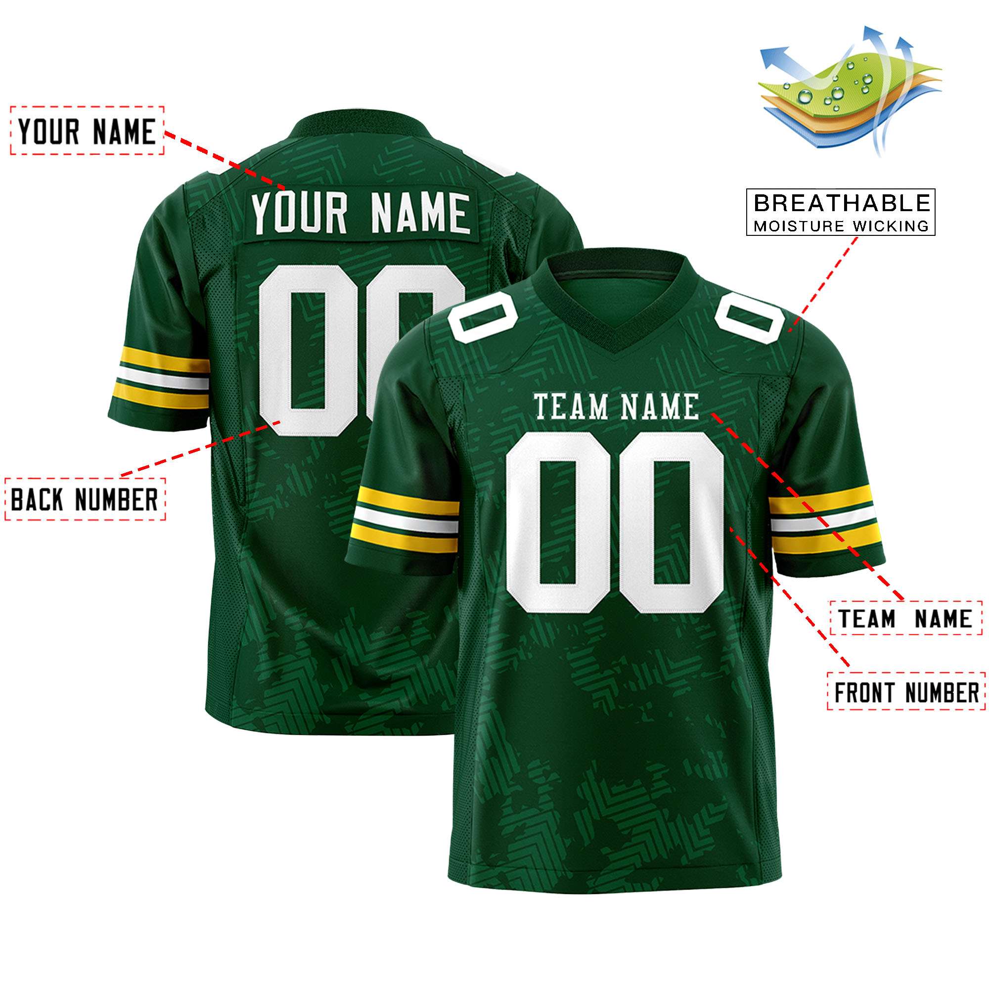 Custom Green White Personalized Graffiti Line Design Authentic Football Jersey