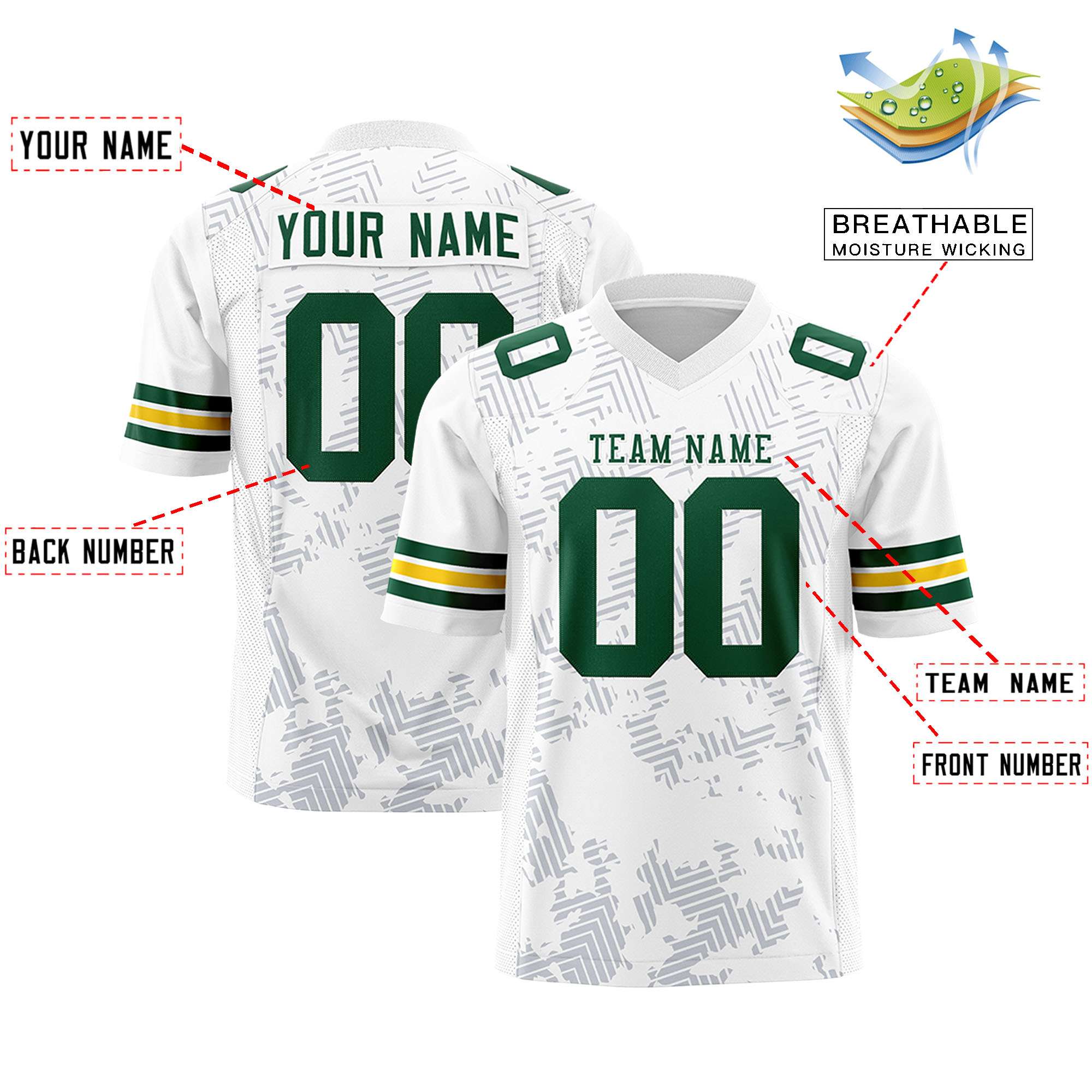 Custom White Green Personalized Graffiti Line Design Authentic Football Jersey