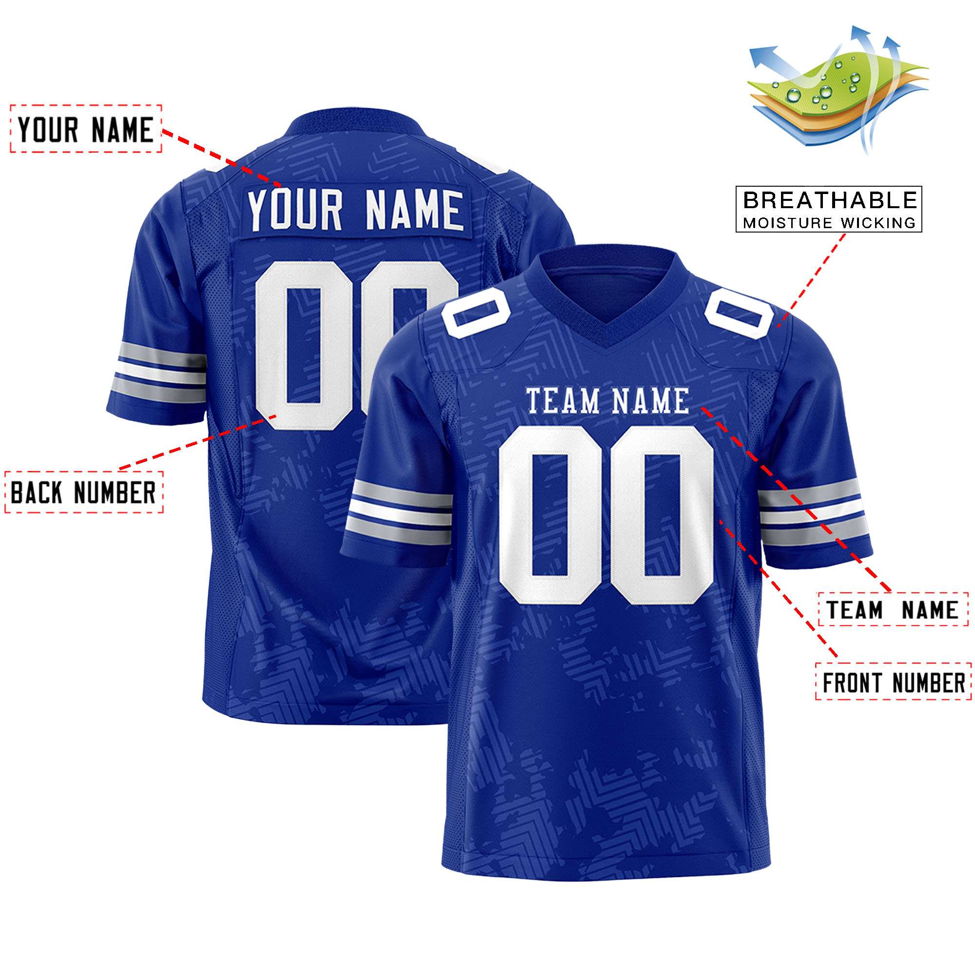 Custom Royal White Personalized Graffiti Line Design Authentic Football Jersey