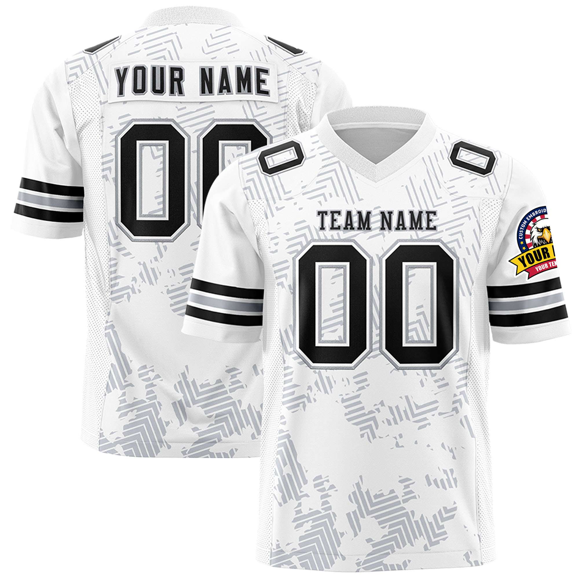 Custom White Black-Gray Personalized Graffiti Line Design Authentic Football Jersey