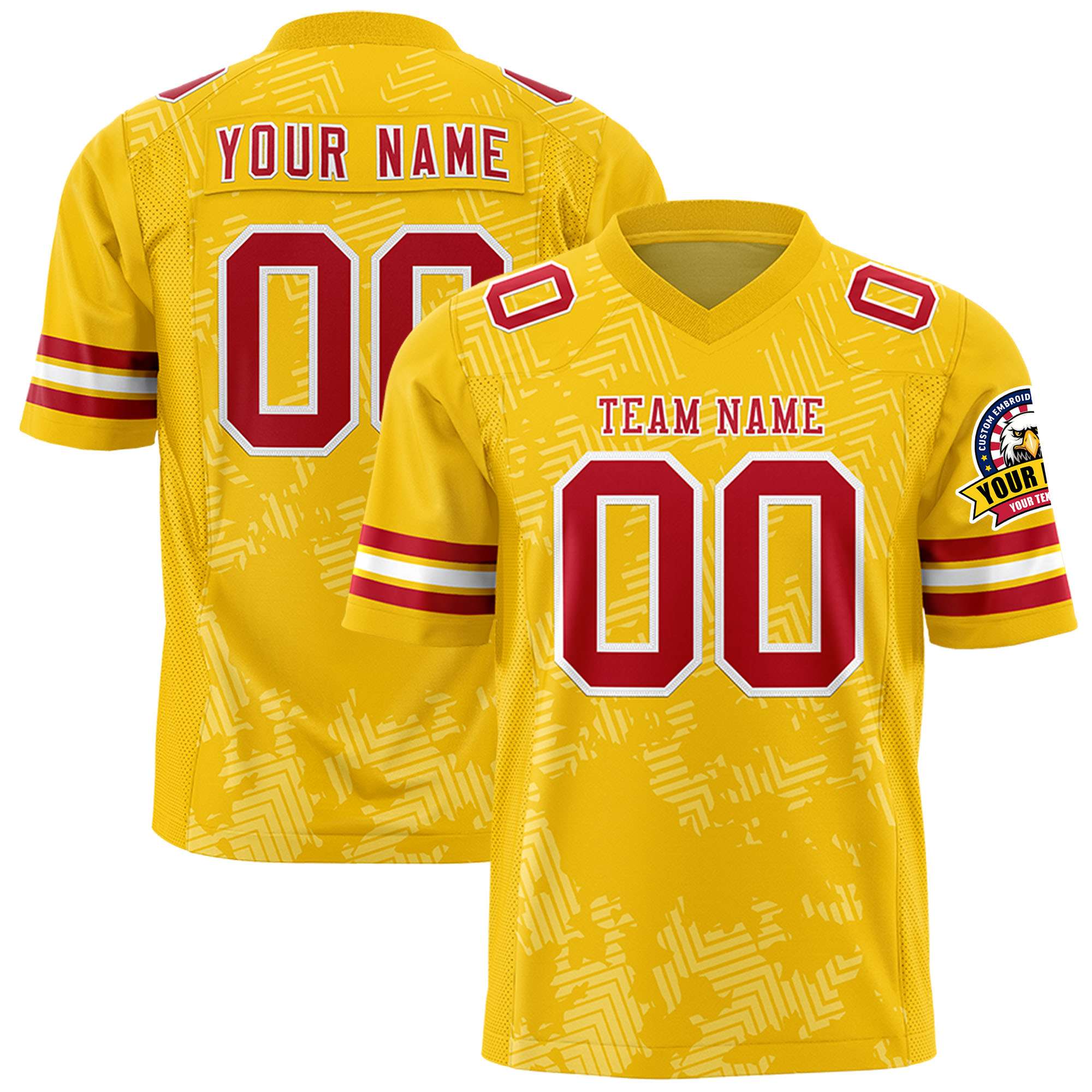 Custom Gold Red-White Personalized Graffiti Line Design Authentic Football Jersey