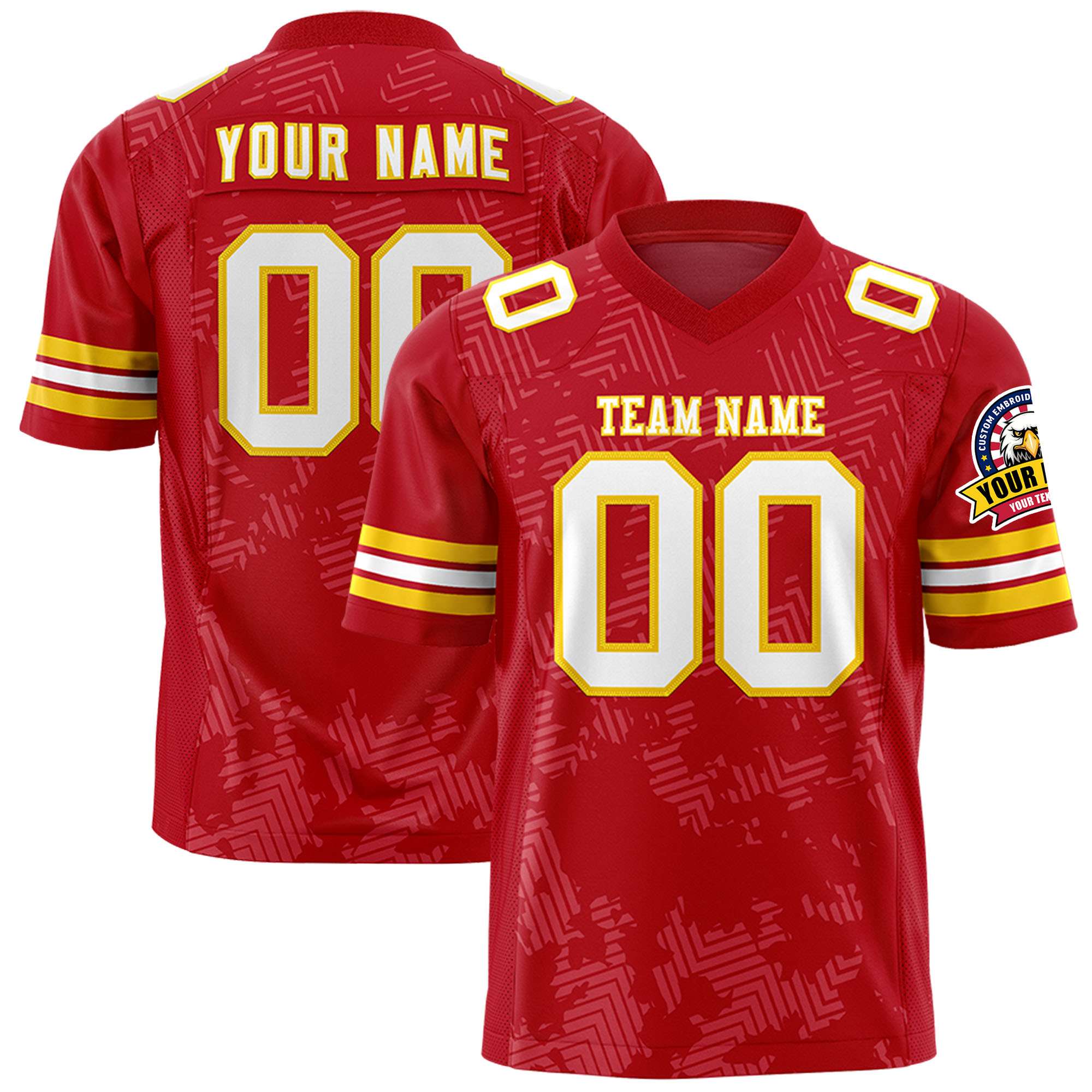 Custom Red White-Gold Personalized Graffiti Line Design Authentic Football Jersey