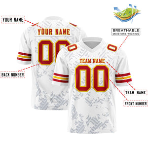 Custom White Red-Gold Personalized Graffiti Line Design Authentic Football Jersey