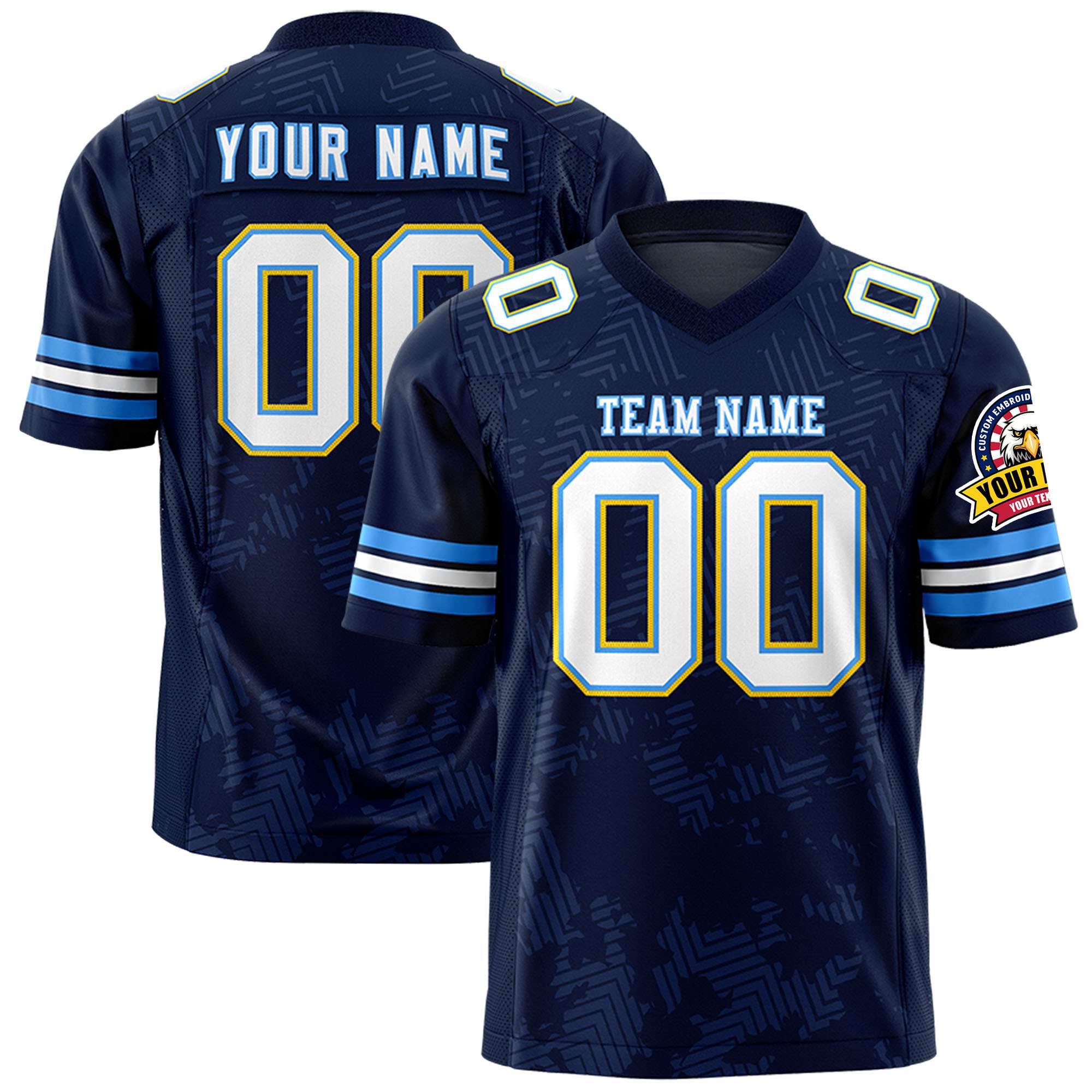 Custom Navy White-Powder Blue Personalized Graffiti Line Design Authentic Football Jersey