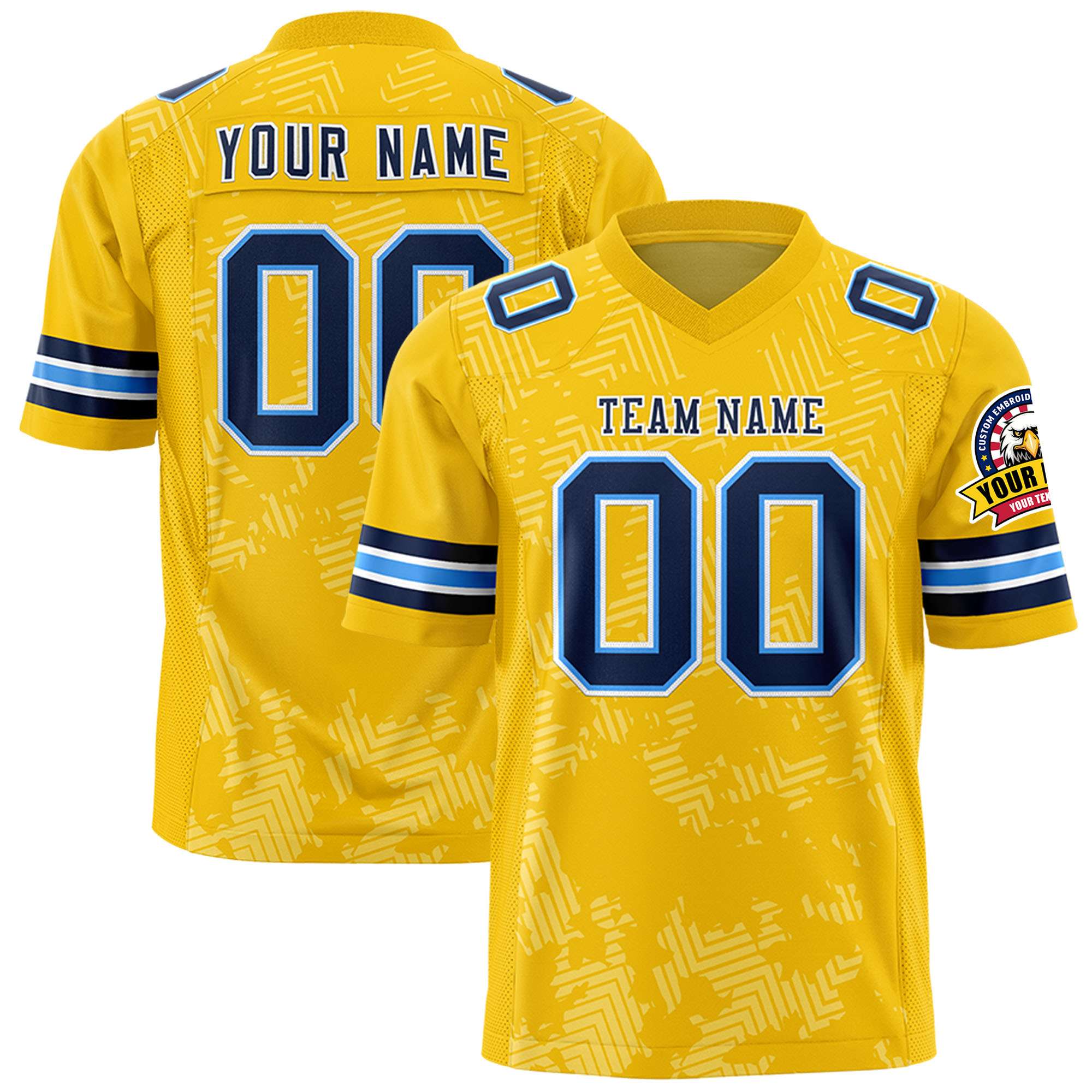 Custom Gold Navy-White Personalized Graffiti Line Design Authentic Football Jersey