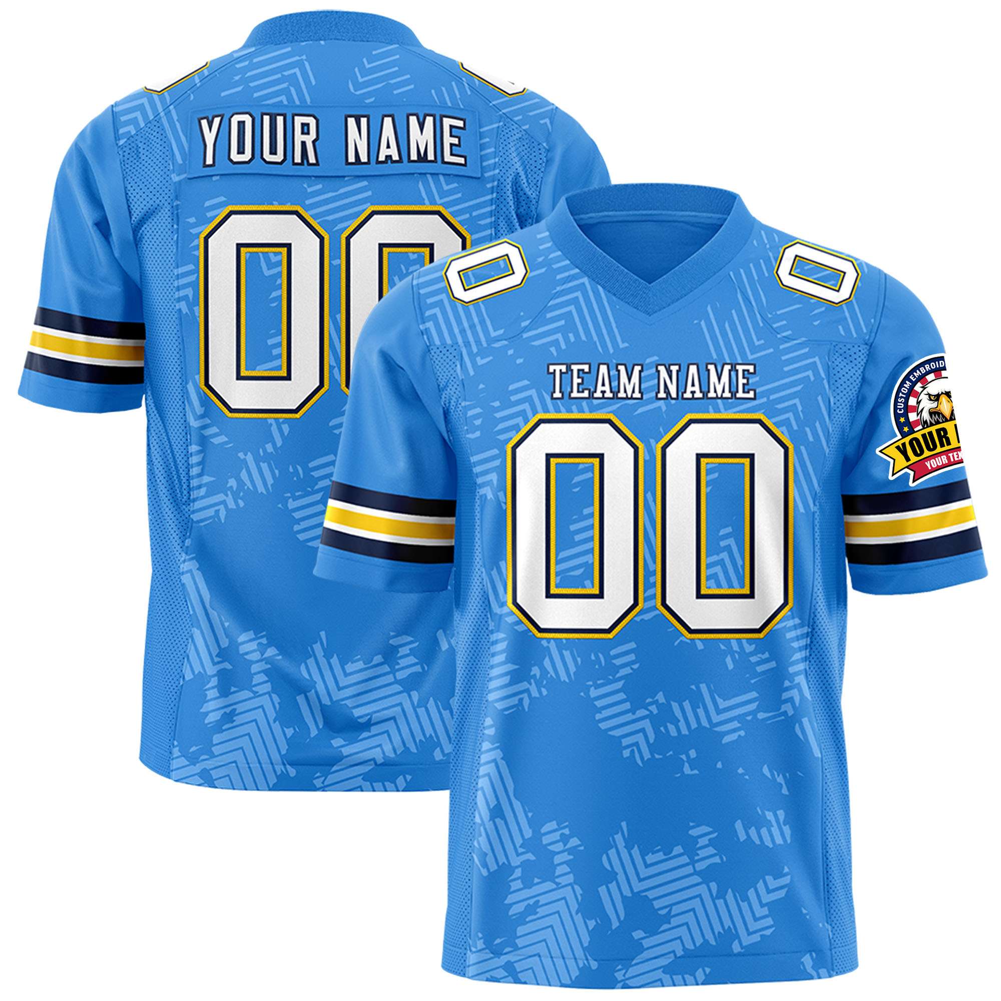 Custom Powder Blue White-Navy Personalized Graffiti Line Design Authentic Football Jersey