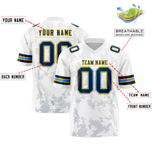 Custom White Navy-Gold Personalized Graffiti Line Design Authentic Football Jersey