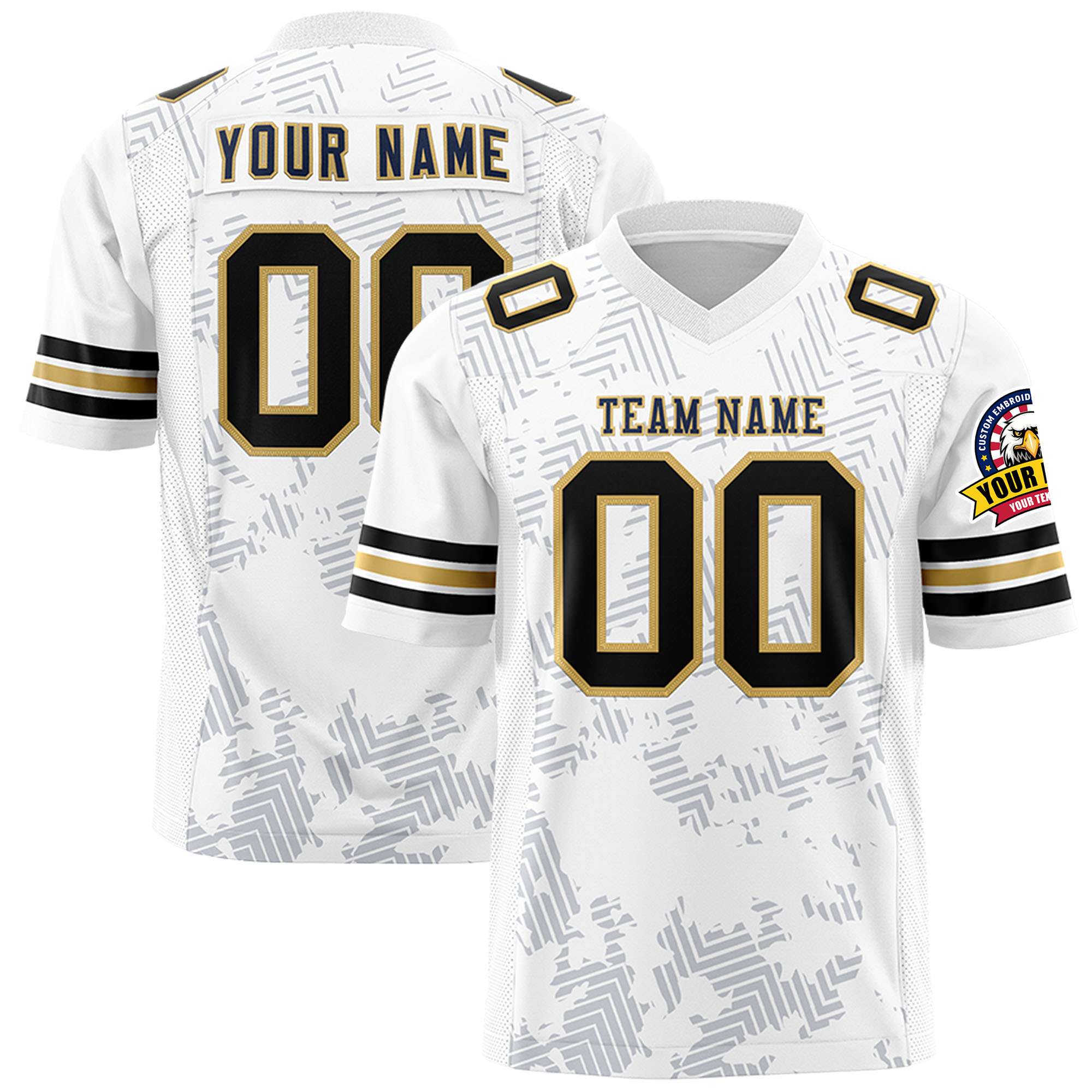 Custom White Black-Old Gold Personalized Graffiti Line Design Authentic Football Jersey