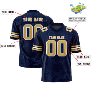 Custom Navy Old Gold-White Personalized Graffiti Line Design Authentic Football Jersey