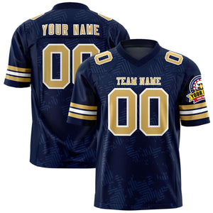 Custom Navy Old Gold-White Personalized Graffiti Line Design Authentic Football Jersey