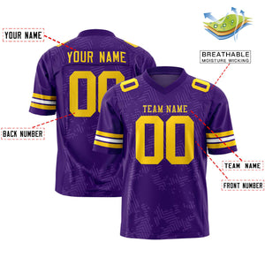 Custom Purple Gold Personalized Graffiti Line Design Authentic Football Jersey