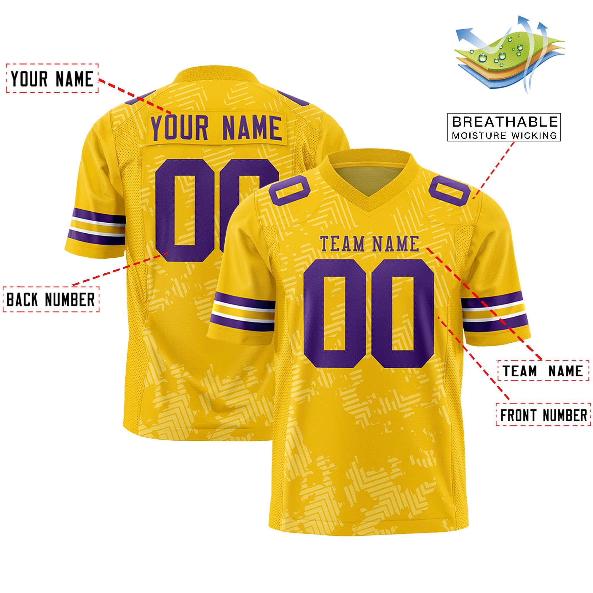 Custom Gold Purple Personalized Graffiti Line Design Authentic Football Jersey