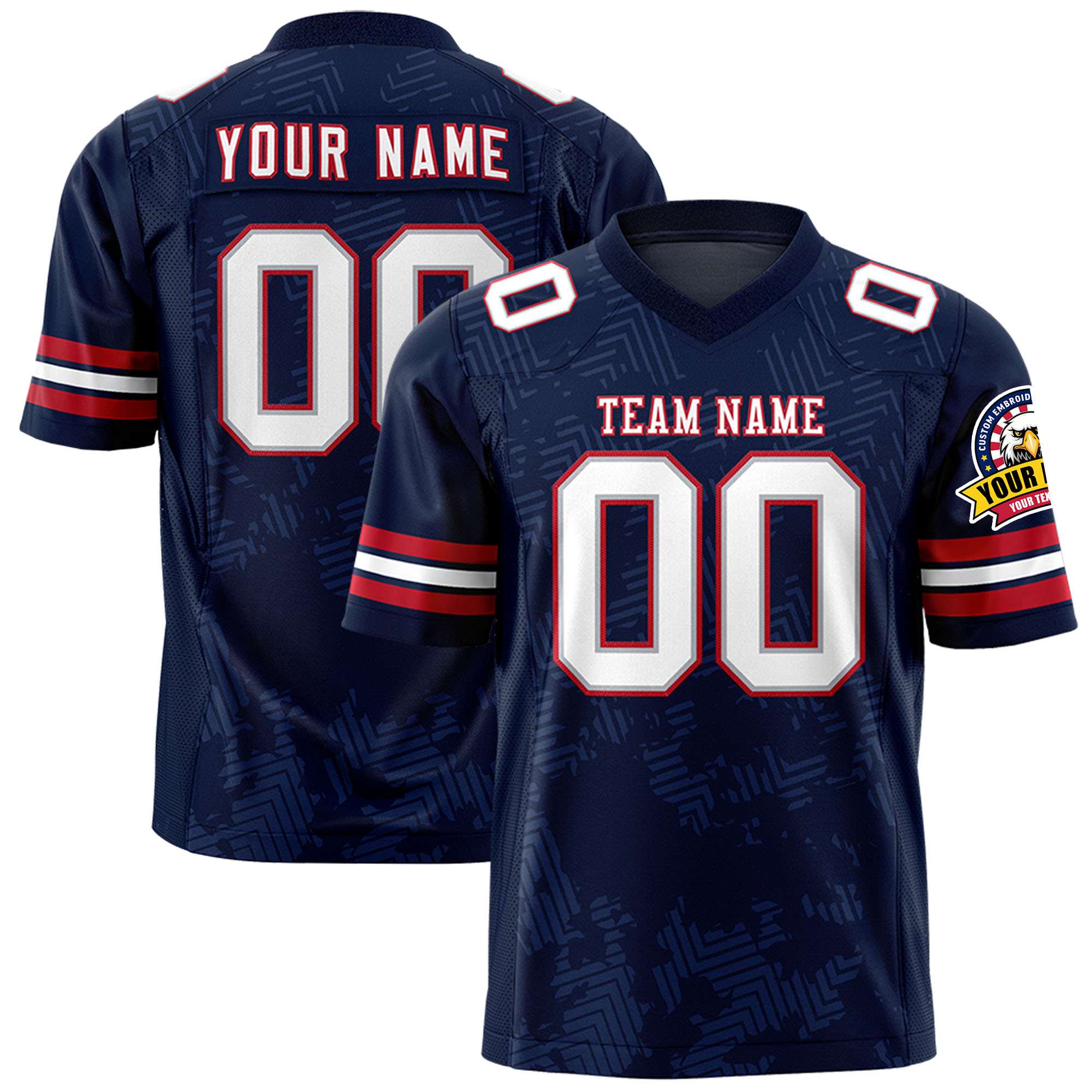 Custom Navy White-Red Personalized Graffiti Line Design Authentic Football Jersey