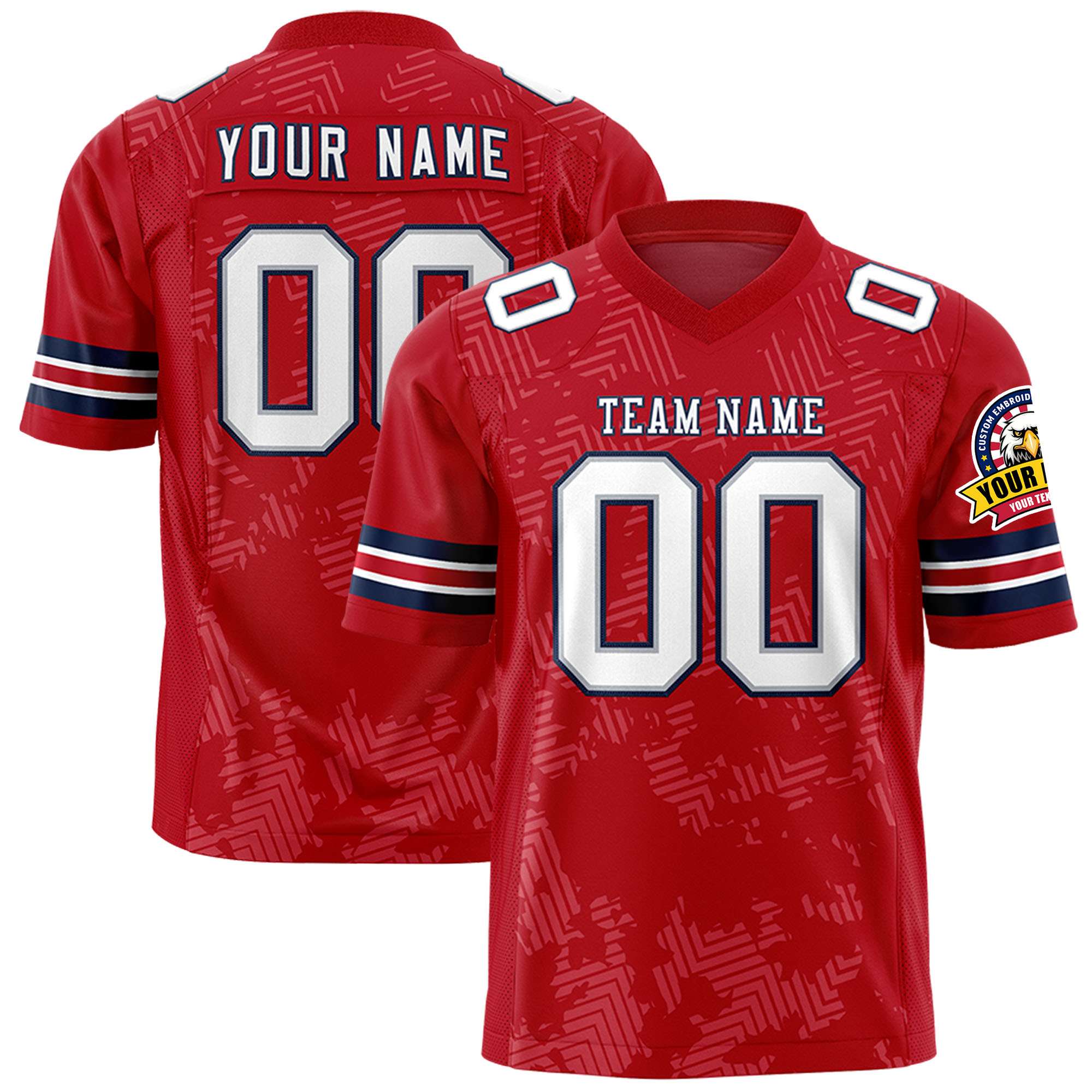 Custom Red White-Navy Personalized Graffiti Line Design Authentic Football Jersey