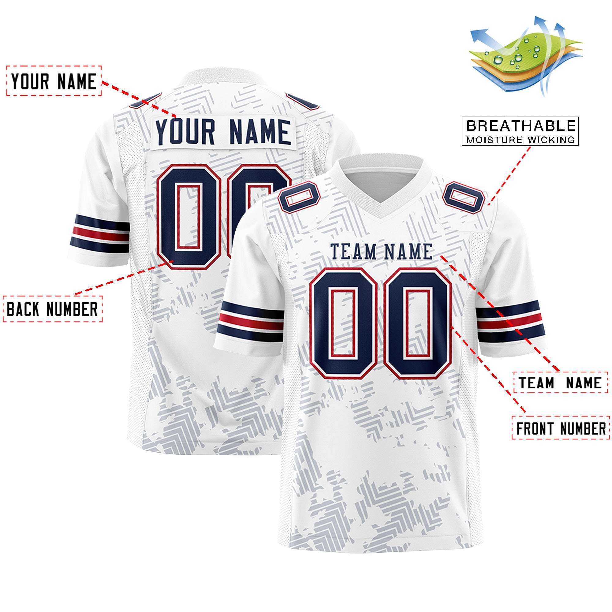 Custom White Navy Personalized Graffiti Line Design Authentic Football Jersey