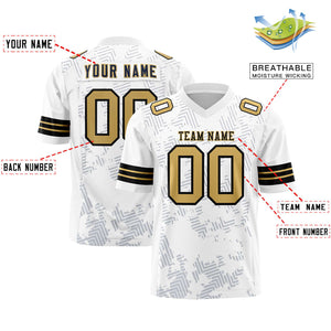 Custom White Black-Old Gold Personalized Graffiti Line Design Authentic Football Jersey