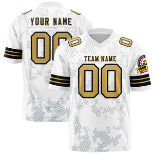 Custom White Black-Old Gold Personalized Graffiti Line Design Authentic Football Jersey