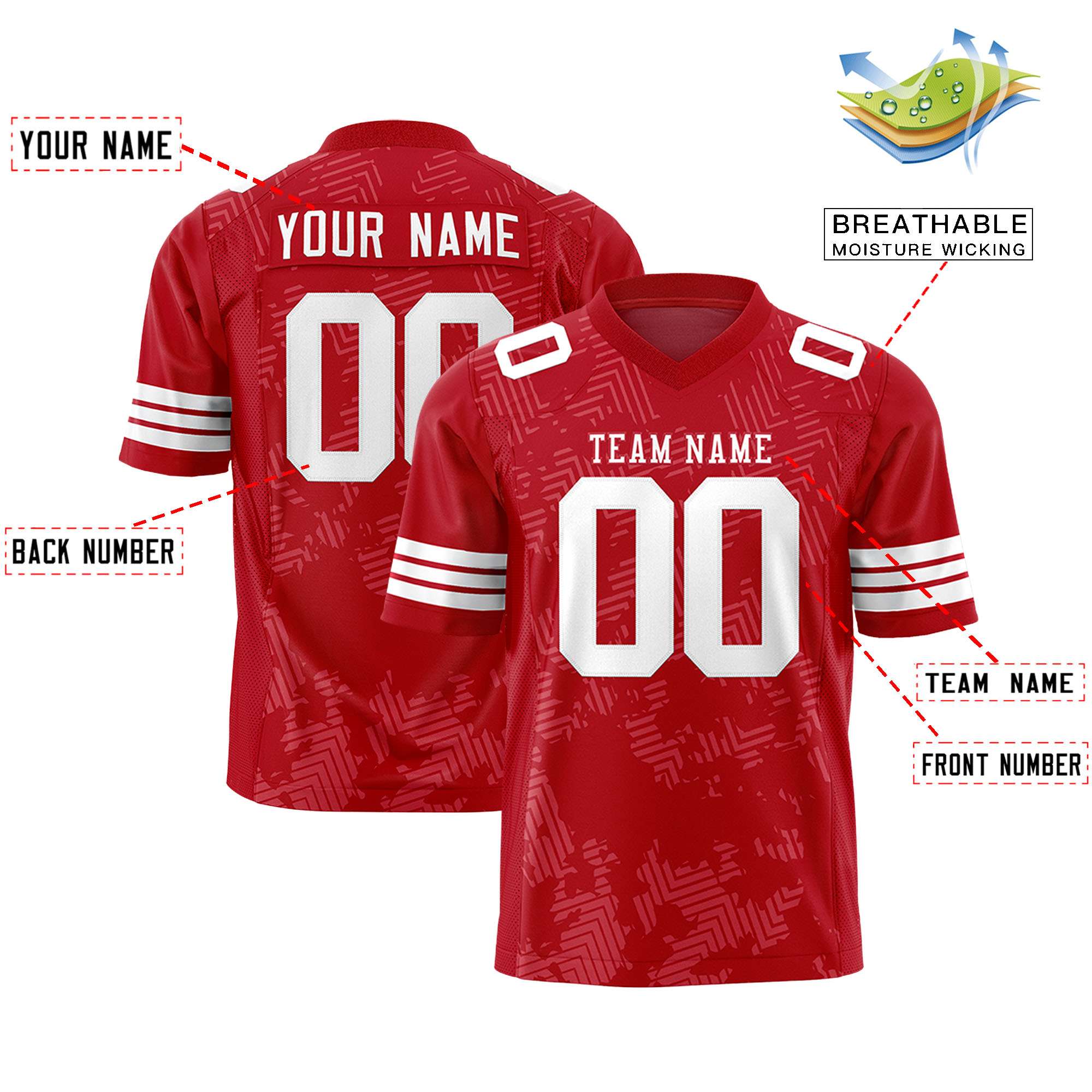 Custom Red White Personalized Graffiti Line Design Authentic Football Jersey