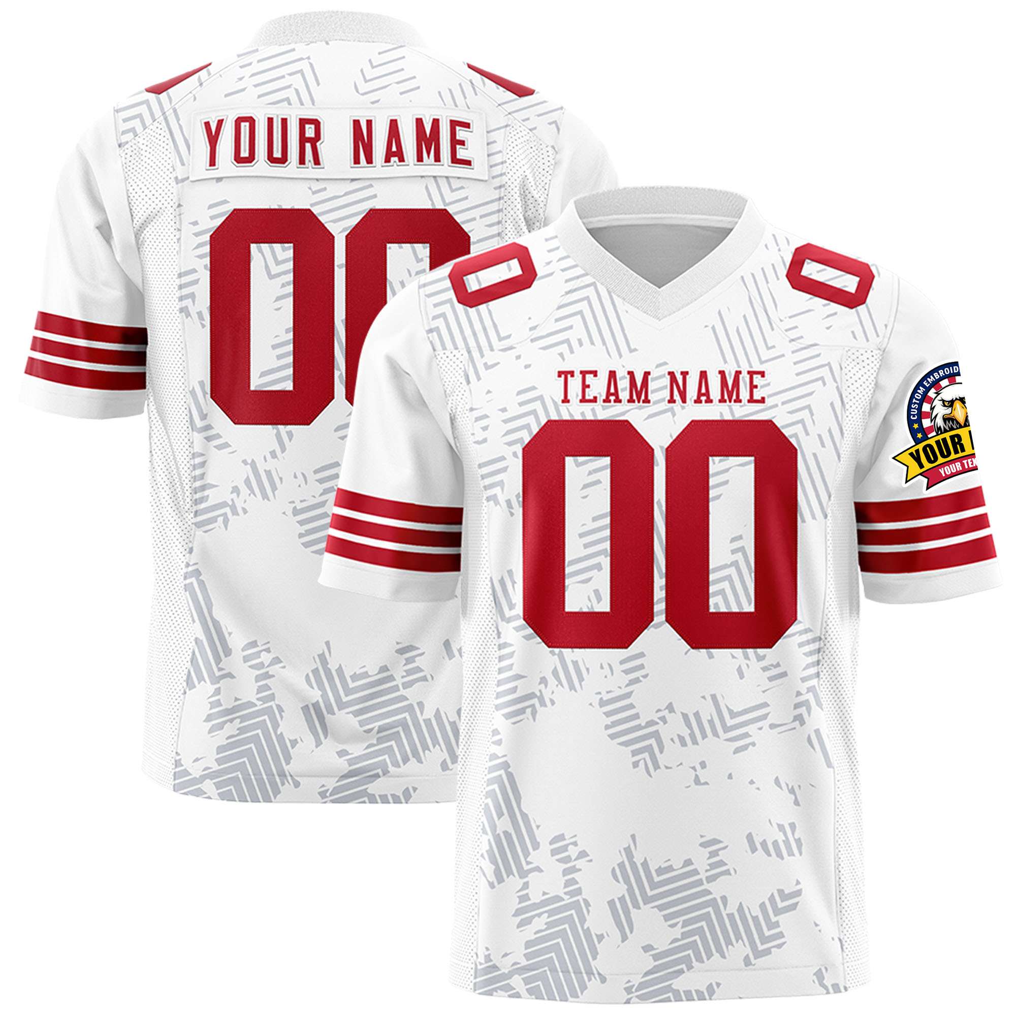 Custom White Red Personalized Graffiti Line Design Authentic Football Jersey