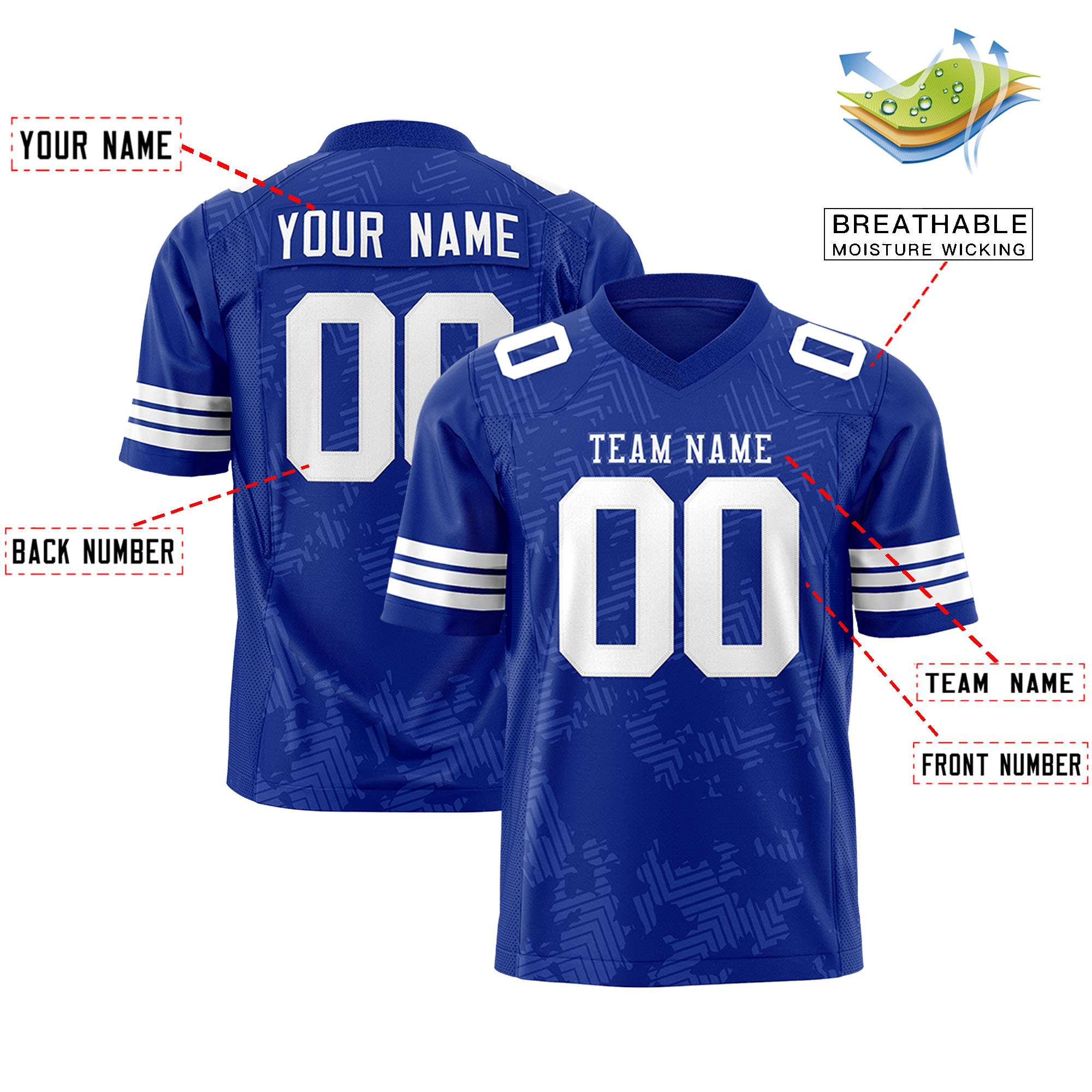 Custom Royal White Personalized Graffiti Line Design Authentic Football Jersey