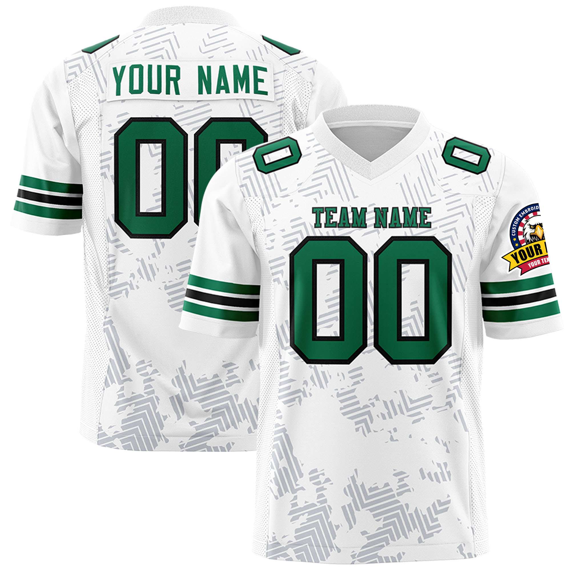 Custom White Kelly Green Personalized Graffiti Line Design Authentic Football Jersey