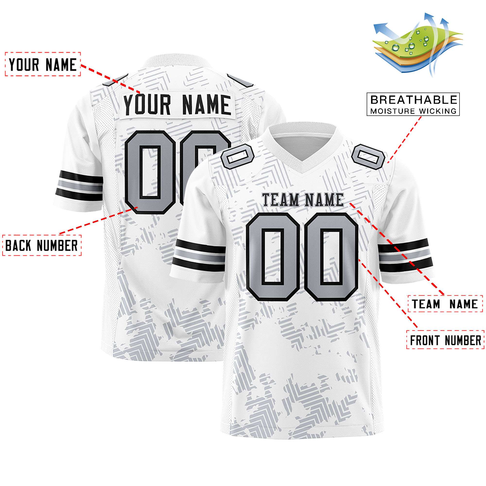 Custom White Black Personalized Graffiti Line Design Authentic Football Jersey