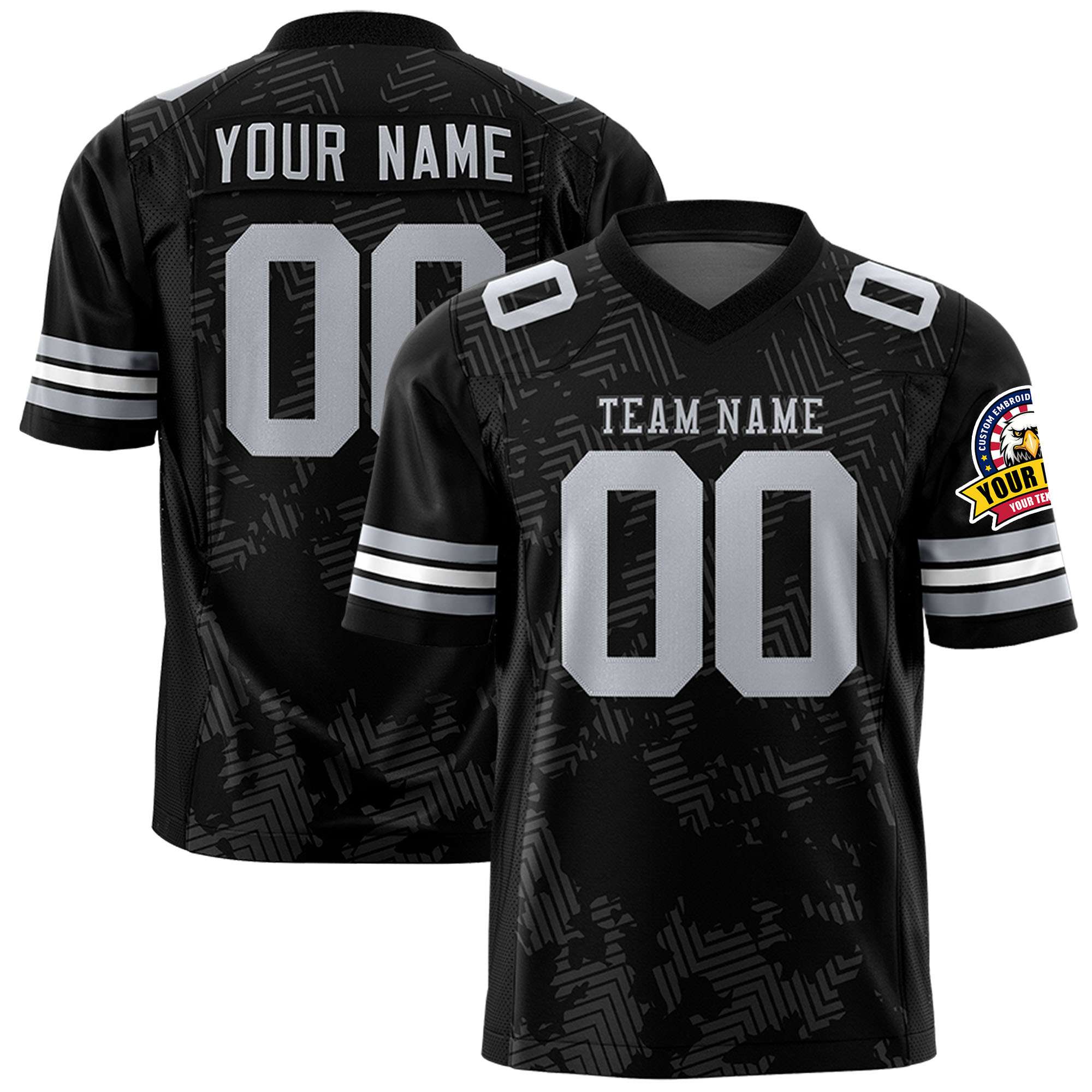 Custom Black Gray Personalized Graffiti Line Design Authentic Football Jersey