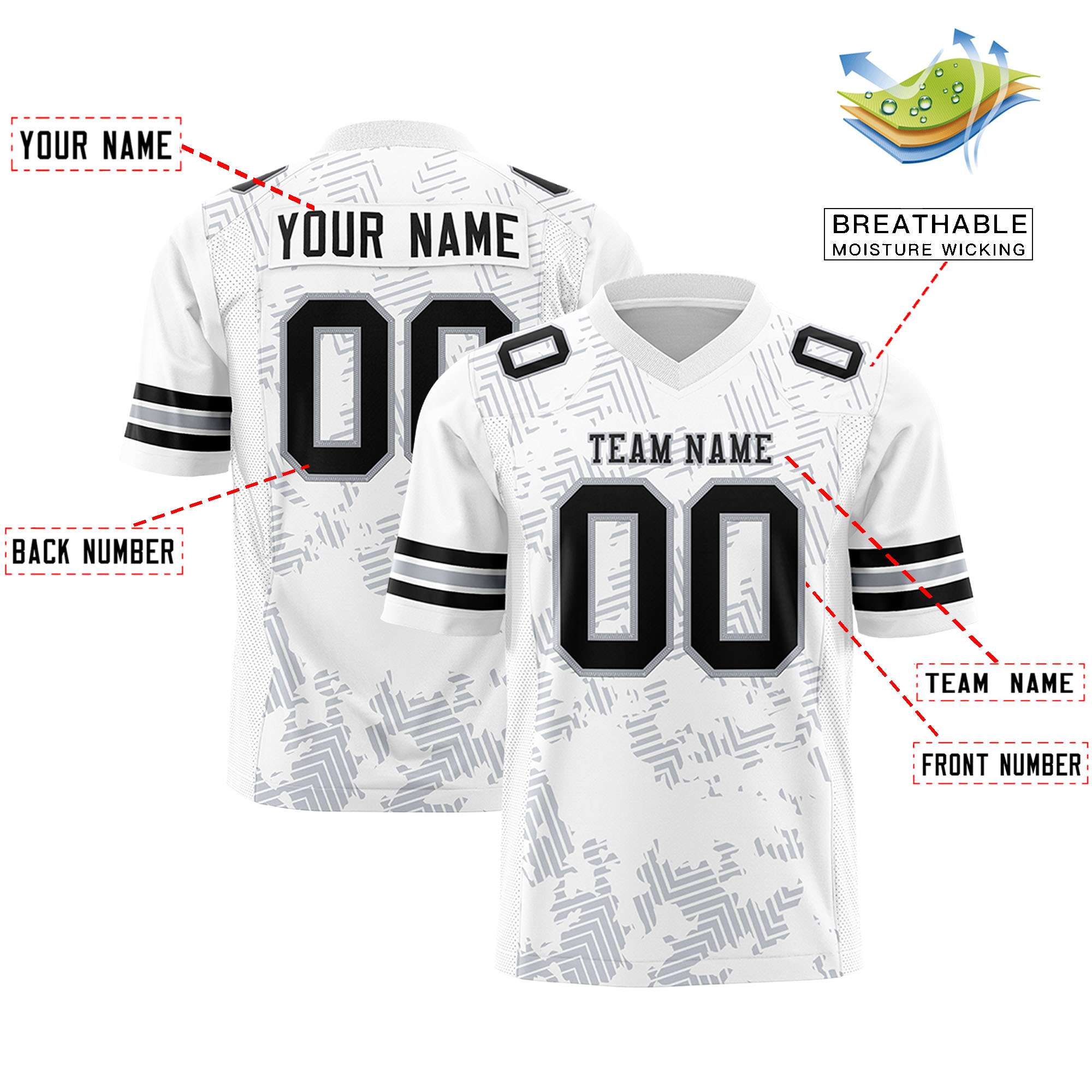 Custom White Black Personalized Graffiti Line Design Authentic Football Jersey