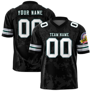 Custom Black White-Green Personalized Graffiti Line Design Authentic Football Jersey