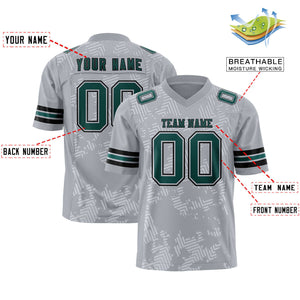 Custom Gray Midnight Green-Black Personalized Graffiti Line Design Authentic Football Jersey