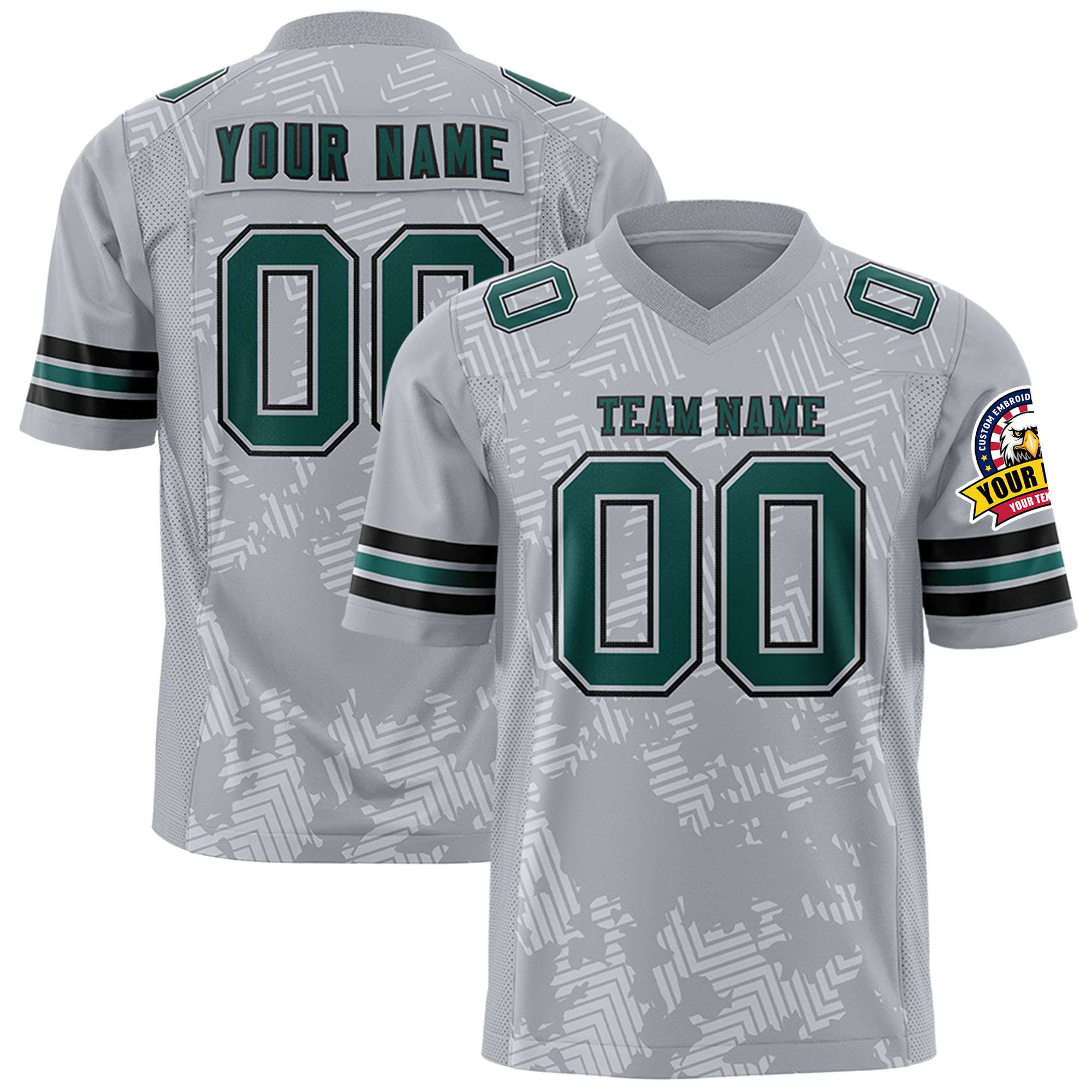 Custom Gray Midnight Green-Black Personalized Graffiti Line Design Authentic Football Jersey