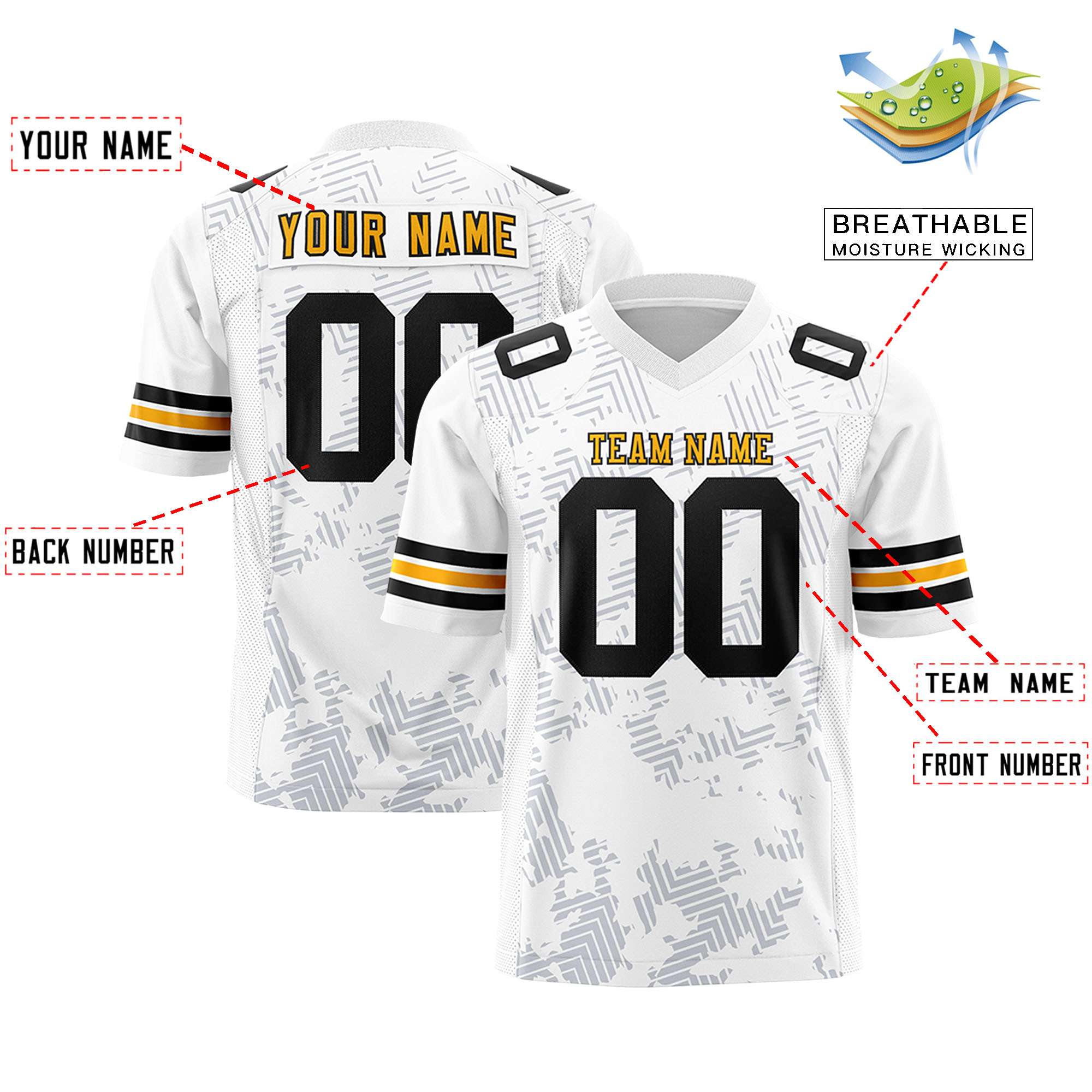 Custom White Yellow-Black Personalized Graffiti Line Design Authentic Football Jersey