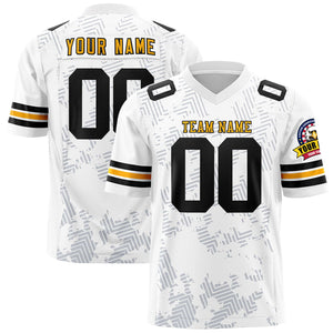 Custom White Yellow-Black Personalized Graffiti Line Design Authentic Football Jersey