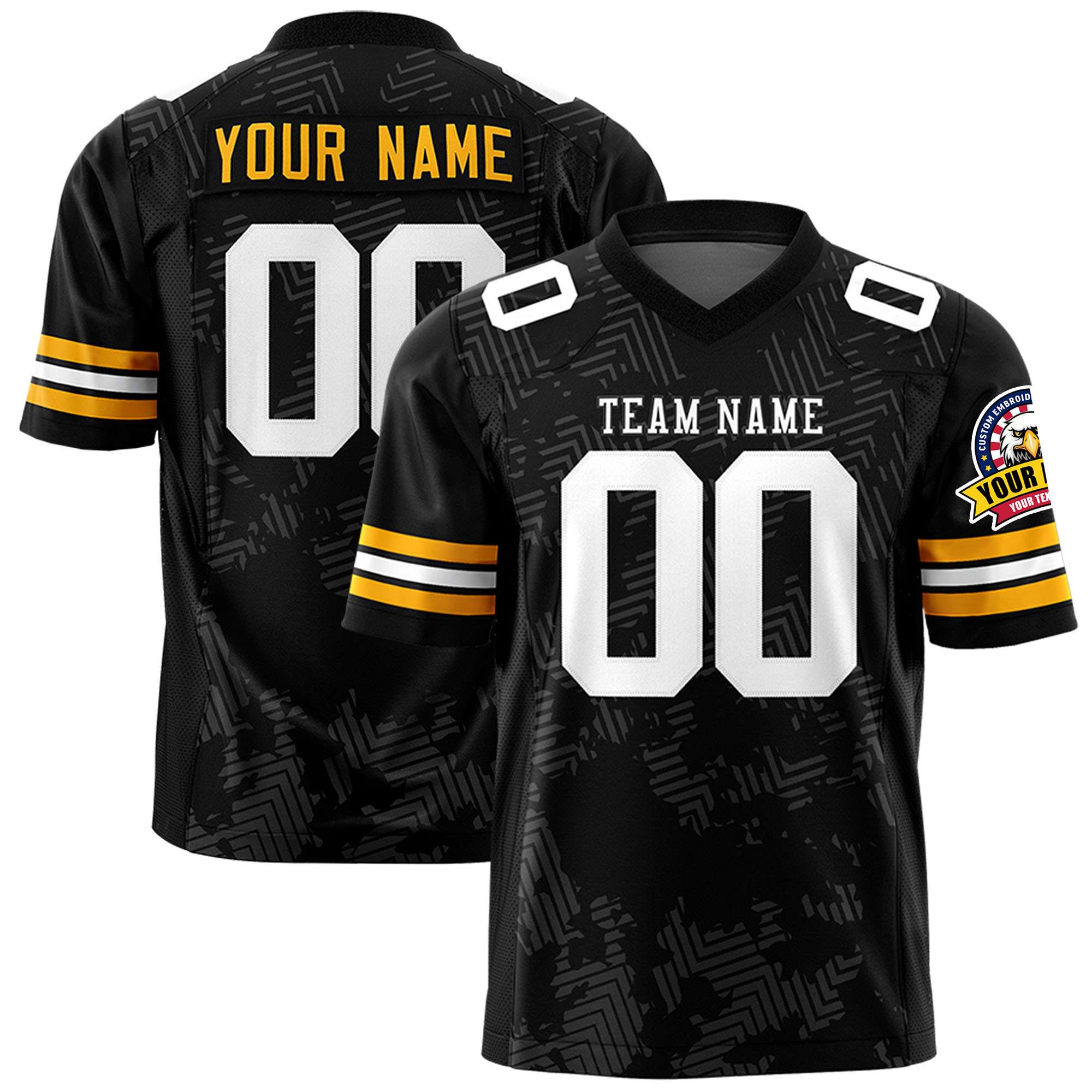 Custom Black Yellow Personalized Graffiti Line Design Authentic Football Jersey