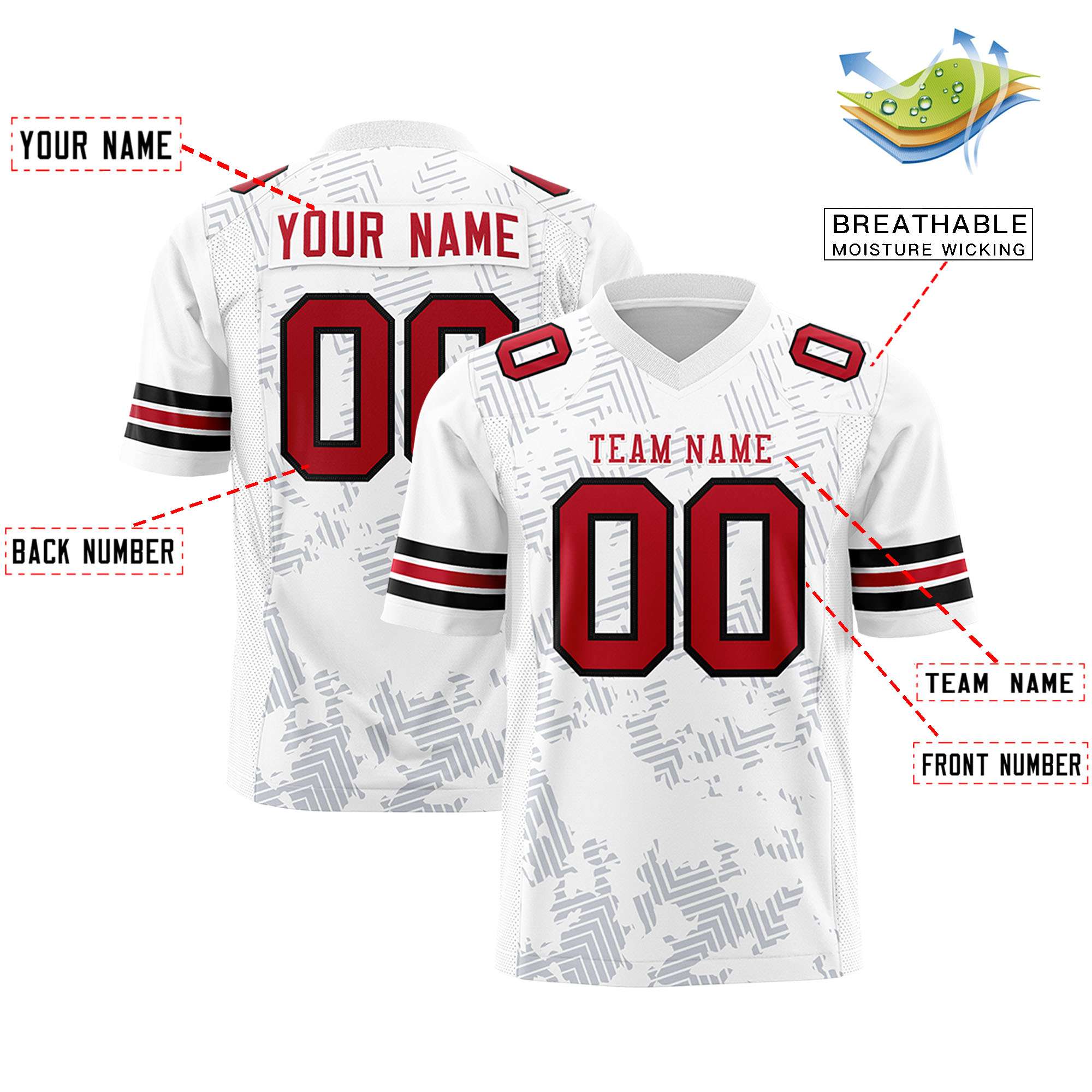 Custom White Red Personalized Graffiti Line Design Authentic Football Jersey