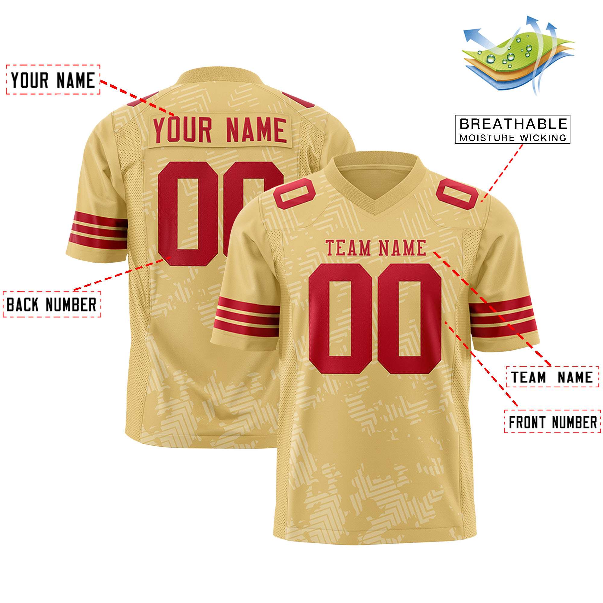 Custom Khaki Red Personalized Graffiti Line Design Authentic Football Jersey