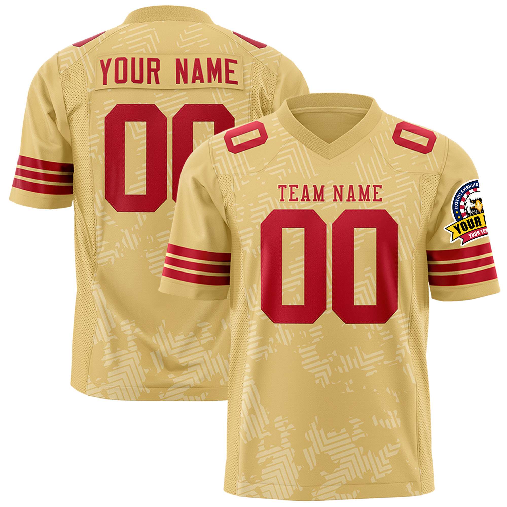 Custom Khaki Red Personalized Graffiti Line Design Authentic Football Jersey